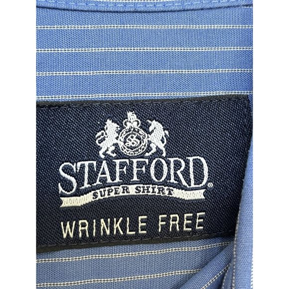 Stafford Super Shirt Wrinkle Free Men's Dress Shirt Blue Strip Size 14 1/2 32-33 - Picture 11 of 14